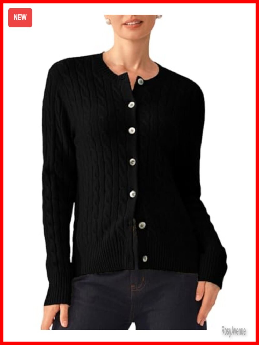 100% Pure Cashmere Cardigan Sweater Button Crew Neck Long Sleeve
